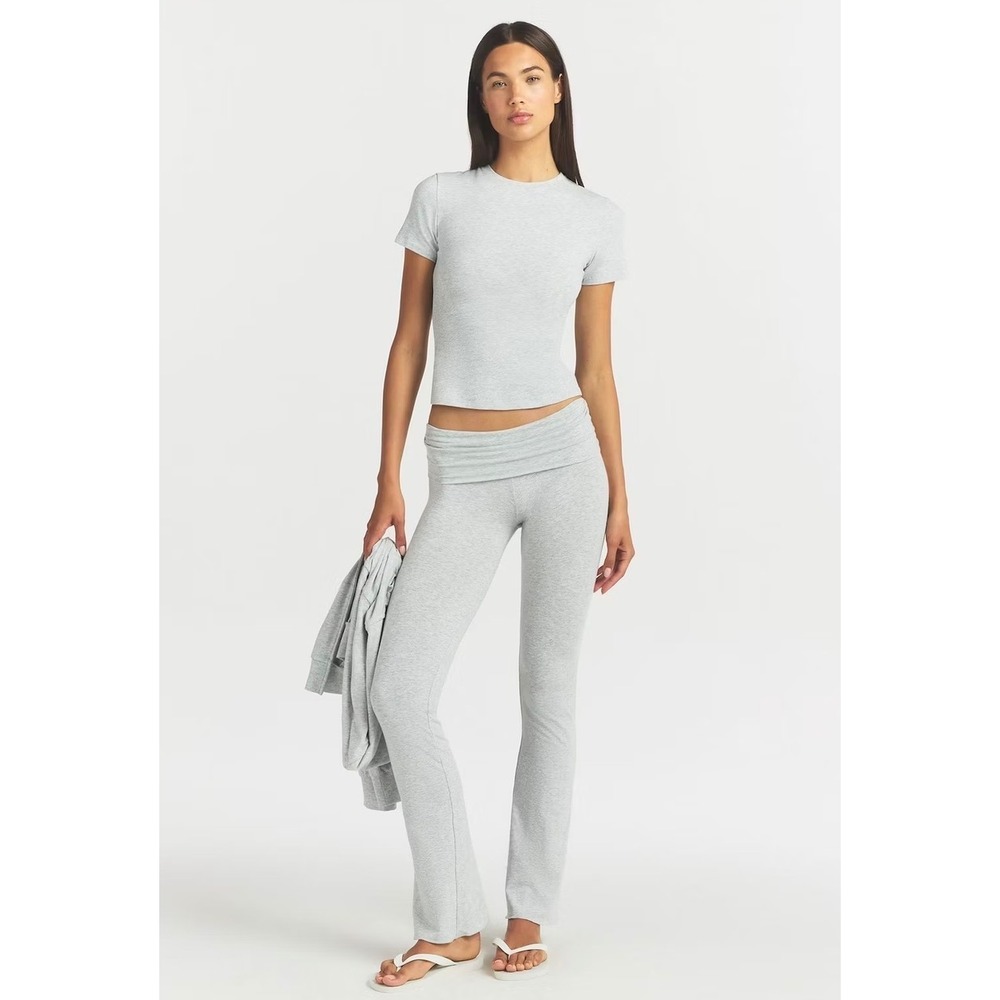 SKIMS Cotton Jersey Foldover Pants Light Heather Grey Yoga Size M